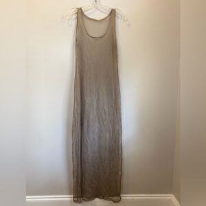 Metallic Mesh knit Maxi Dress women’s size medium with slit scoop neck